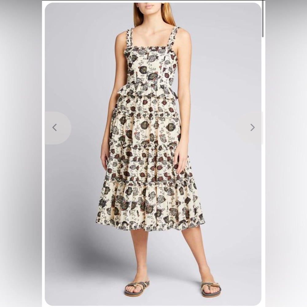 Ulla Johnson Adyna Cream Floral Tiered Midi Dress - Picture 3 of 10
